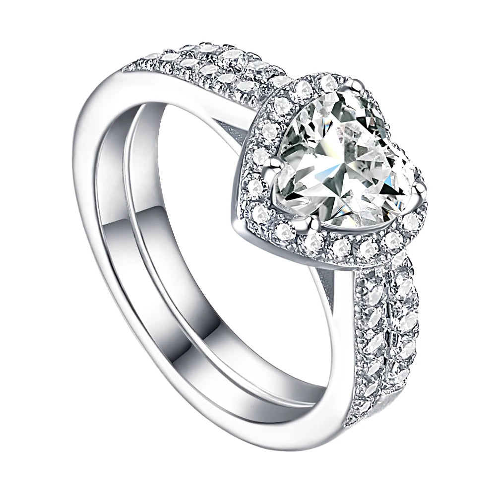 Jewelry Supplier Fashion Design Heart S925 Sterling Silver Ring With Cubic Zirconia Wedding Ring for Women