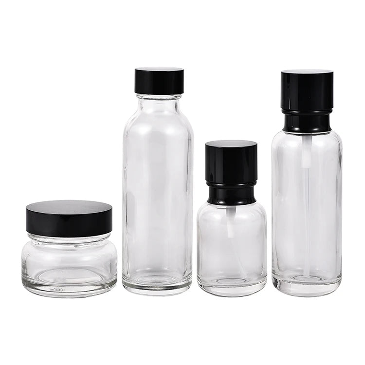 50ml Clear round Cosmetic Jars Fancy Empty Glass Skincare Cream Container with Screw Cap for Perfume Essential Oils Shampoo