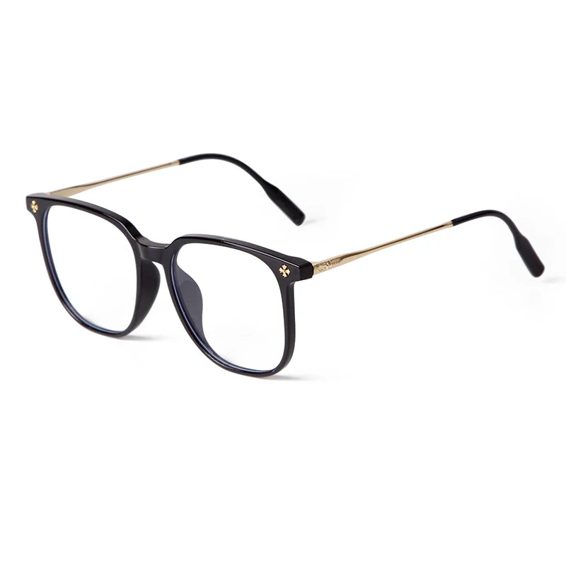 Fashion Rivet Square Large Frame Women's Decorative Glasses Frame Anti-Blue Light Glasses Ultra Light Black Frame