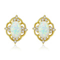 Fine Jewelry 925 Sterling Silver Flower Shape Natural Oval Opal Zircon Stud Earrings