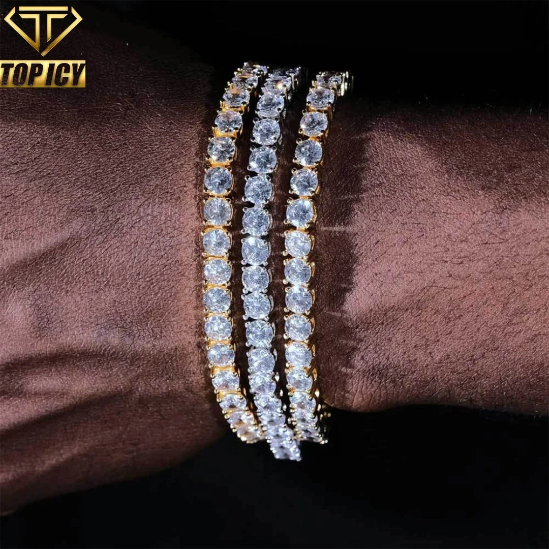 Pass Diamond Tester Moissanite Bracelet Men 3mm 4mm 5mm Moisssanite Tennis Chain Sterling Silver 925 Jewellery