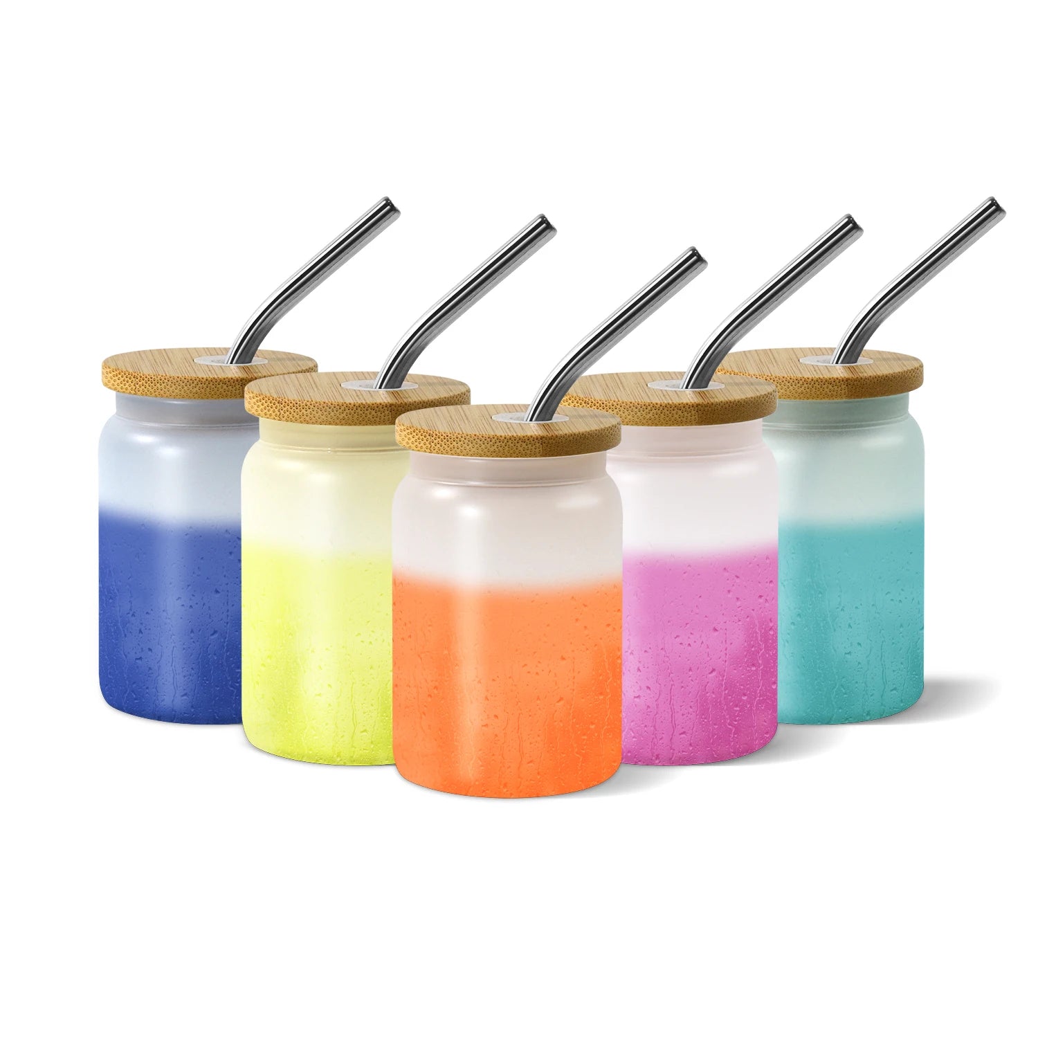 Wholesale New Arrival 3oz Mini Hot Selling Cold Color Change 5 Mixed Color Shot Glass Tumbler With Bamboo Lids Metal Straw