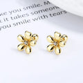 Fashion Jewelry 925 Sterling Silver Minimalist Thread Earrings Flower Five Petals Blossom Zircon Gold Plated Stud Earrings Women