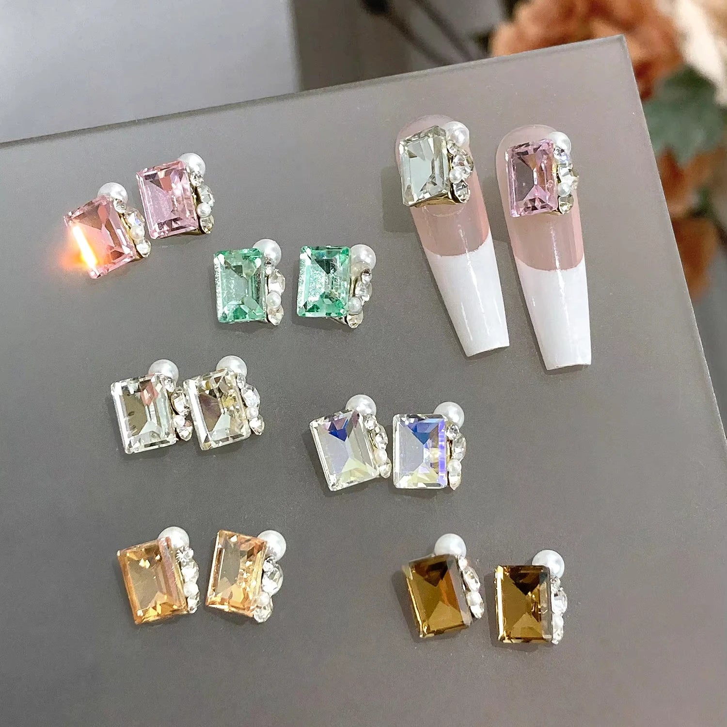 3D New Rectangular Rounded Stacking Finished Products Super Flash Diamond Light Luxury Nail Salon Nail Art Decoration
