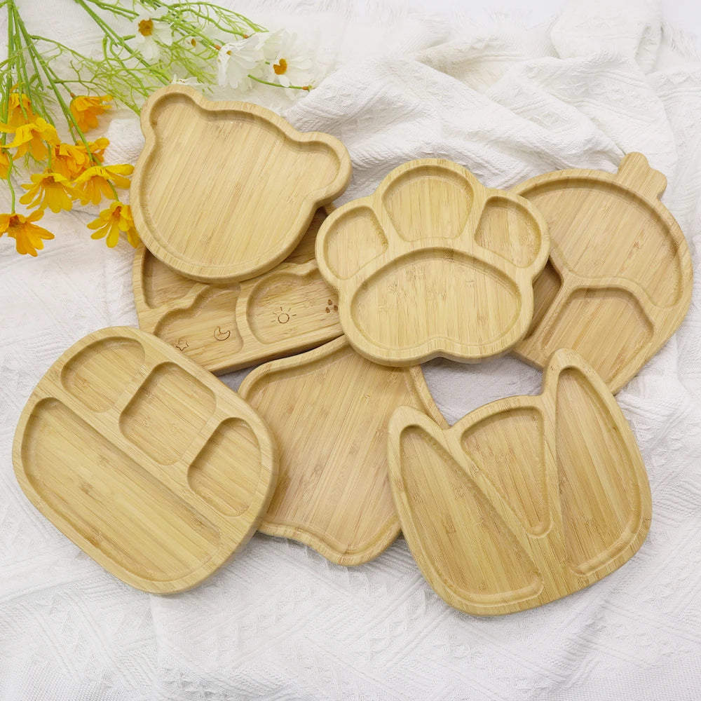 Wholesale Eco Friendly Toddler Feeding Divided Baby Weaning Suction Bamboo Plates for Kids