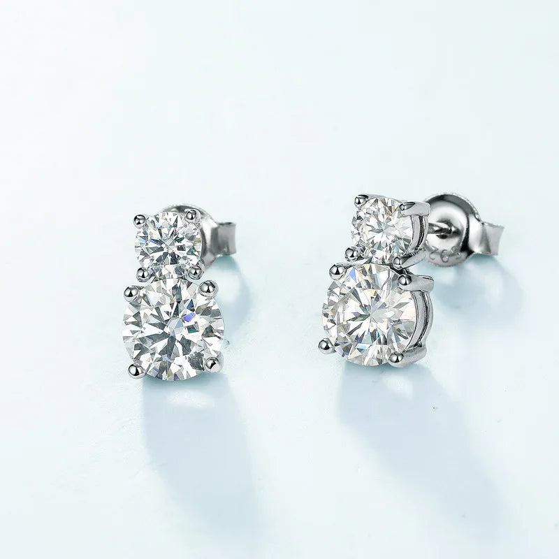 Round Moissanite Earrings Studs 925 Sterling Silver  VVS Moissanite Round Brilliant Cut Moissanite Stud Earrings for Women