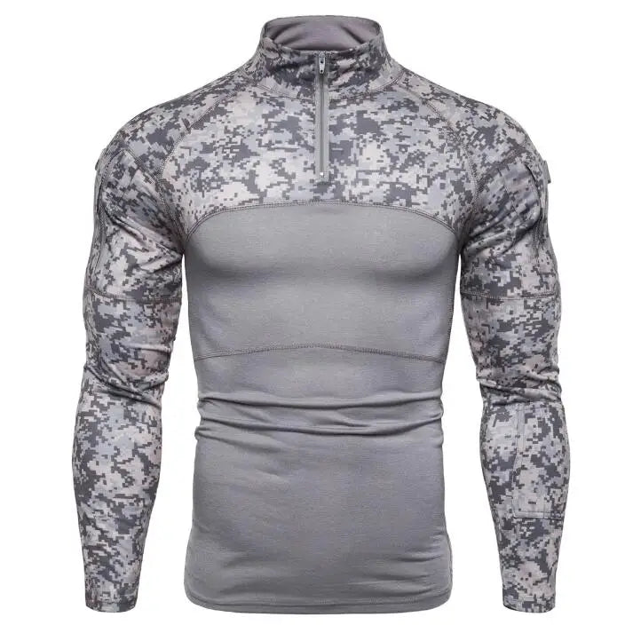 Men's Tactical Shirt Long Sleeve for Sports Uniform Shirt Training Fitting Camouflage Long Sleeve Zsipper T-shirt