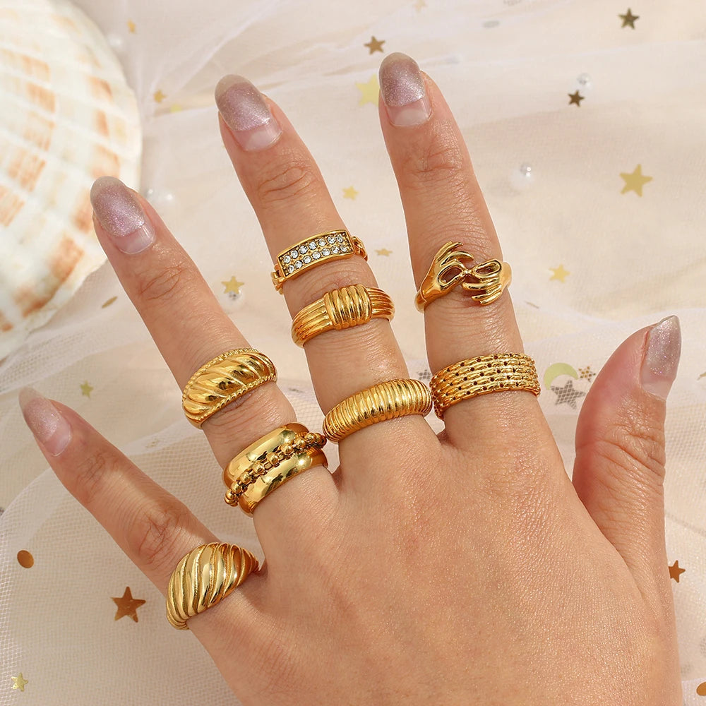 Bohemian Style 18K Gold Plated Stainless Steel Ring Chunky Punk Style Circle Women Finger Jewelry Ring