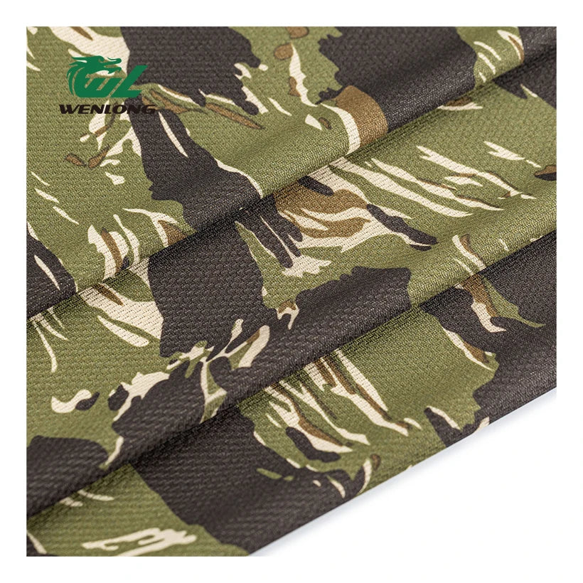 Customized Design Printed Tiger Stripe 100% Polyester Camouflage Casual Knitting Mesh Fabric Tear-Resistant Breathable for