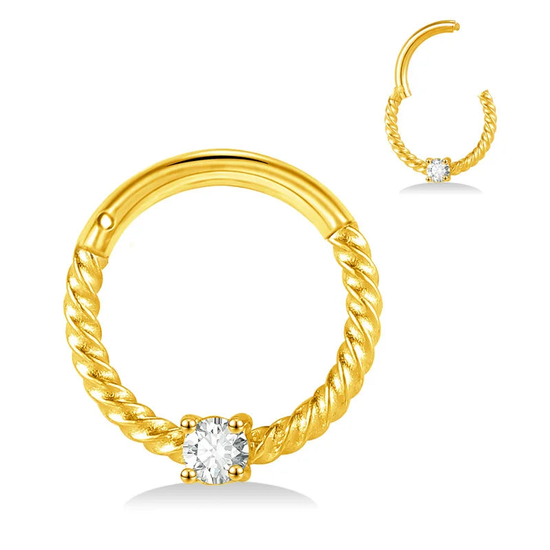Gaby Women's Stainless Steel Surgical Nose Hoop Gold Plated CZ Nose Ring Cute Style Bulk Face Body Jewelry for Gift