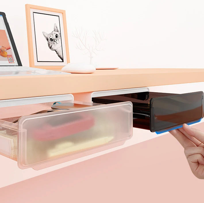Under Desk Drawer Double Layers Attachable Desk Organizer Box Hidden Pen Holder Drawer With Sliding Drawer for Offices School