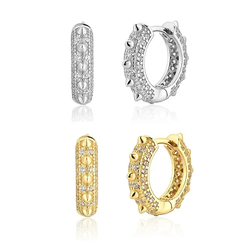 EH1191 9mm Round Rivets Small Zircon Stones Hoop Earrings for Women Girls Fine Jewelry Cartilage Earrings 925 Sterling Silver