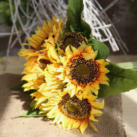 O-X0096 Factory Wholesale Cheap Price Home Decorative Yellow and Orange Colors Sunflower Artificial Sun Flower Flowers Bouquets