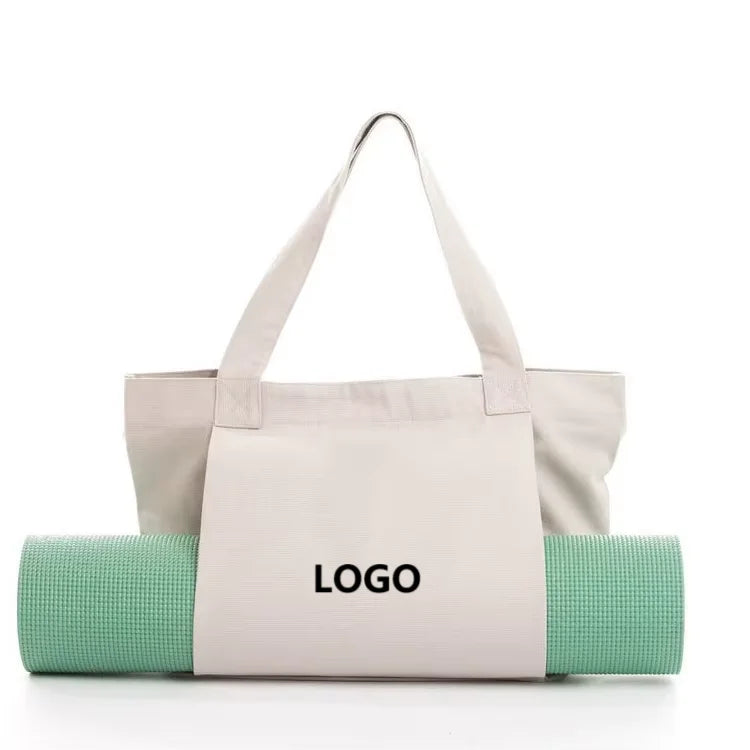 Custom logo Portable Canvas Yoga Tote Bag with Shoulder Strap Large Capacity Mat Carrier for Travel Gym Fitness Storage Tote