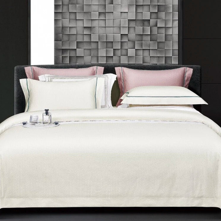 Simple Bed Linen Jacquard Comforter Duvet Cover 100% Cotton Satin Pillowcase White Bedding Sets