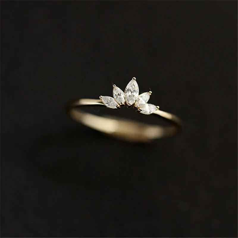 925 Sterling Silver Pave Crystal Plating 14k Gold Simple Crown Ring Women Fashion Temperament Wedding Jewelry Accessories