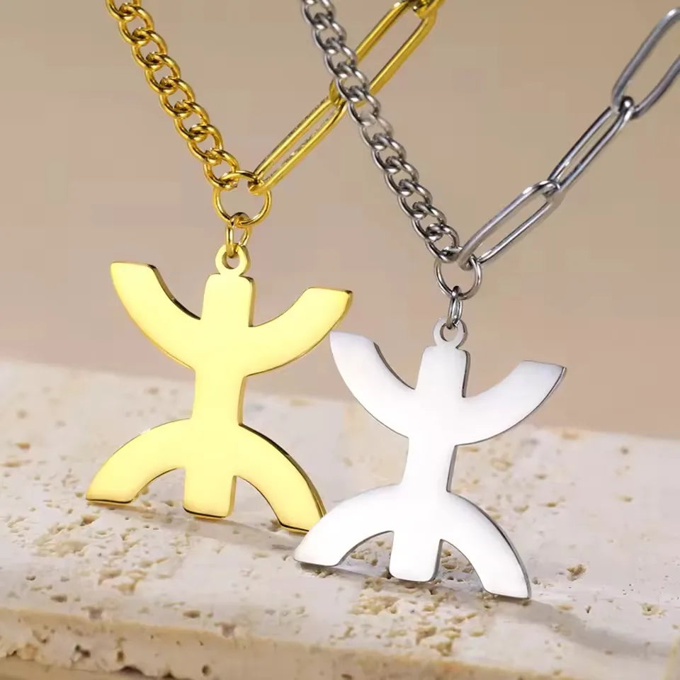 African Berbers Symbol Necklace  Amazigh Letter Yaz Ethnic Necklace  Tribe Amulet Stainless Steel Religious Jewelry