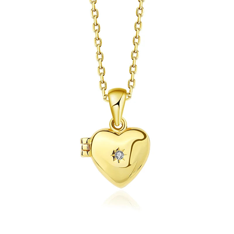 Damila Trending Gold Plating Ladies Jewellery 925 Silver Dainty Zircon Heart Picture Locket Photo Pendant Necklace for Women