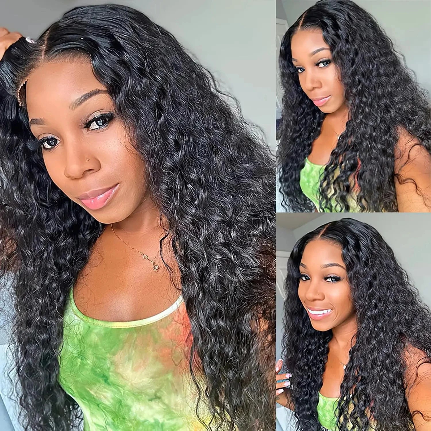 Natural Hairline 13x4 Water Wave Lace Wig 280 Density 100% Brazilian Virgin Hair Black Color Real Human Hair Lace Front Wig