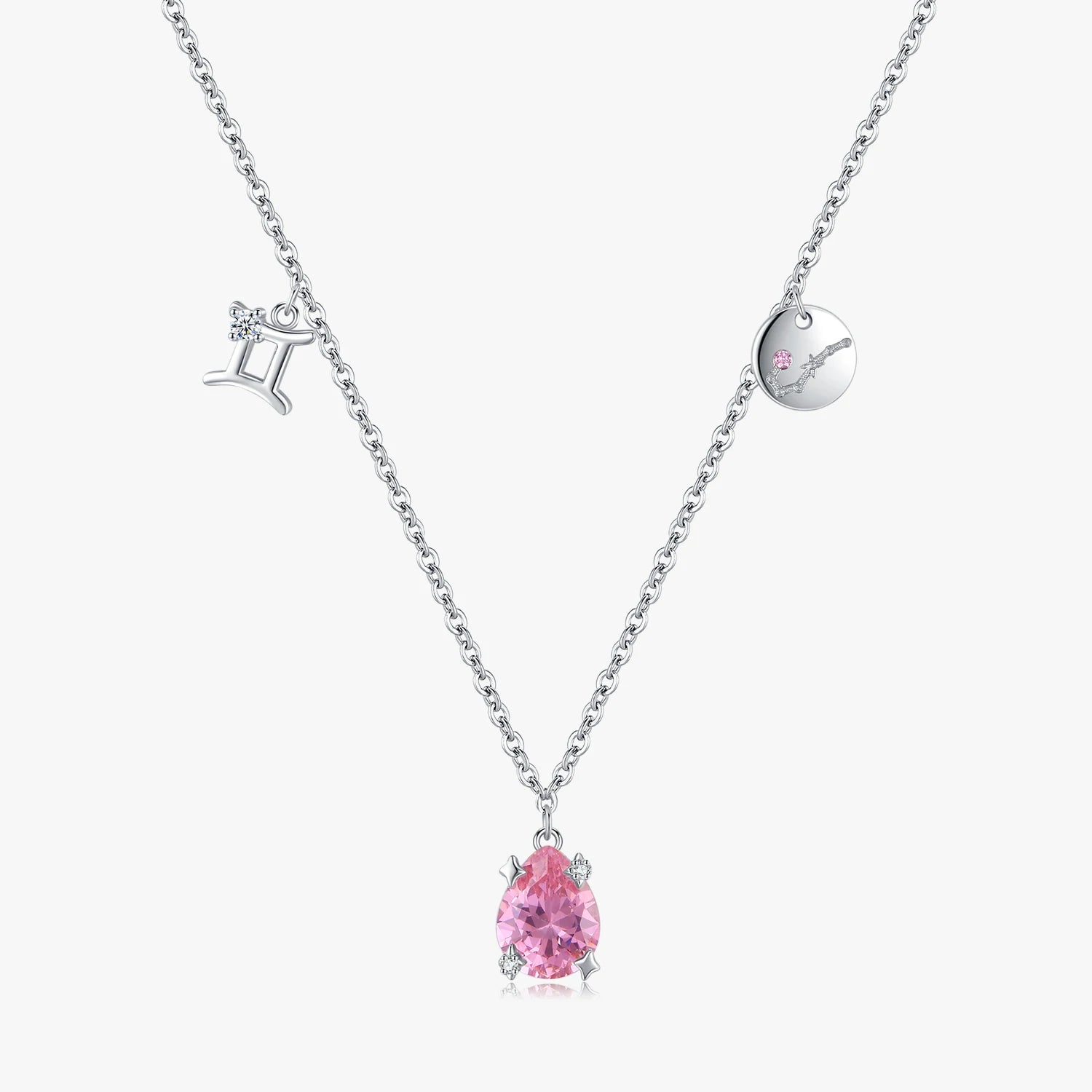 925 Sterling Silver Fashion Fine Jewelry Signs of Zodiac Gemini Symbol Brand Charms Pendant Link Chain Necklace