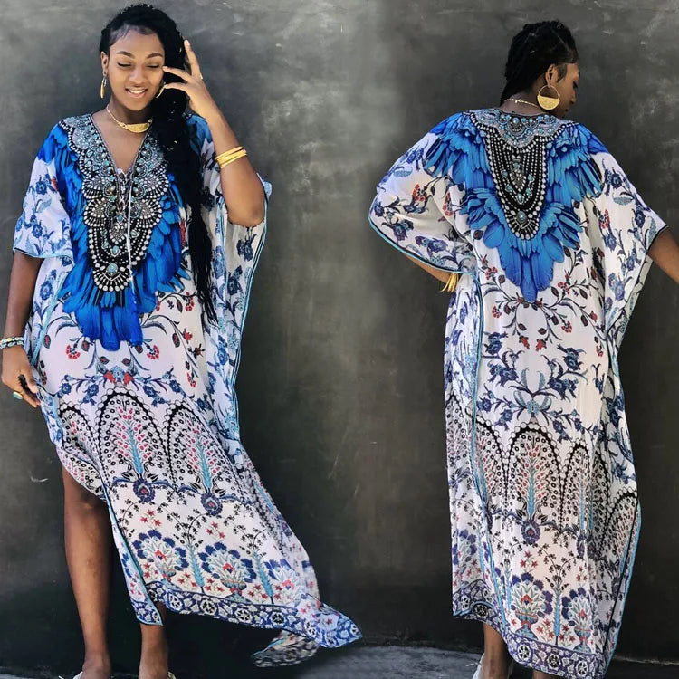 Location Print Tie Rope Vacation Robe Bikini Sun Shirt Beach Cover up