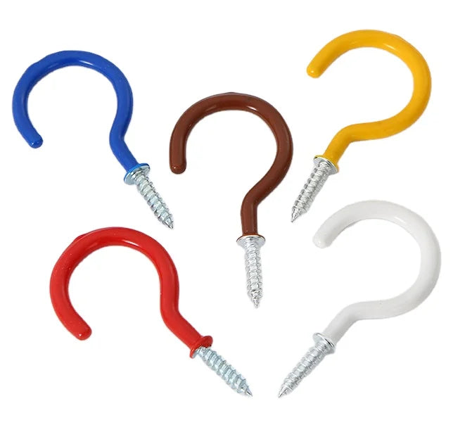Cup Hooks Screw Vinyl Coated Ceiling Wall Hanging Hooks Screw-in Hooks for Bathroom Kitchen
