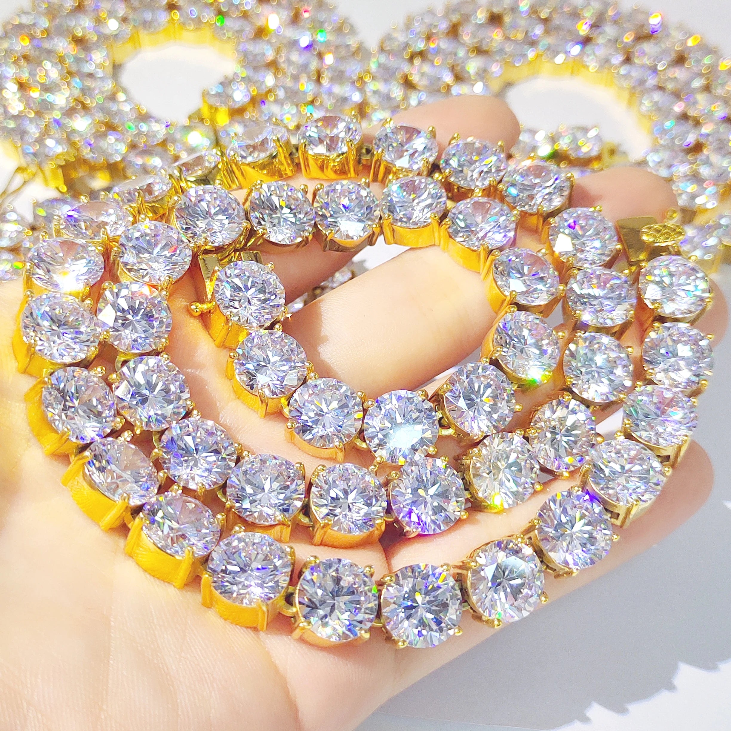 In Stock Hip Hop 316L Stainless Steel Tennis Chain With Cubic Zircon  Gold Plated 10mm Tennis Necklace