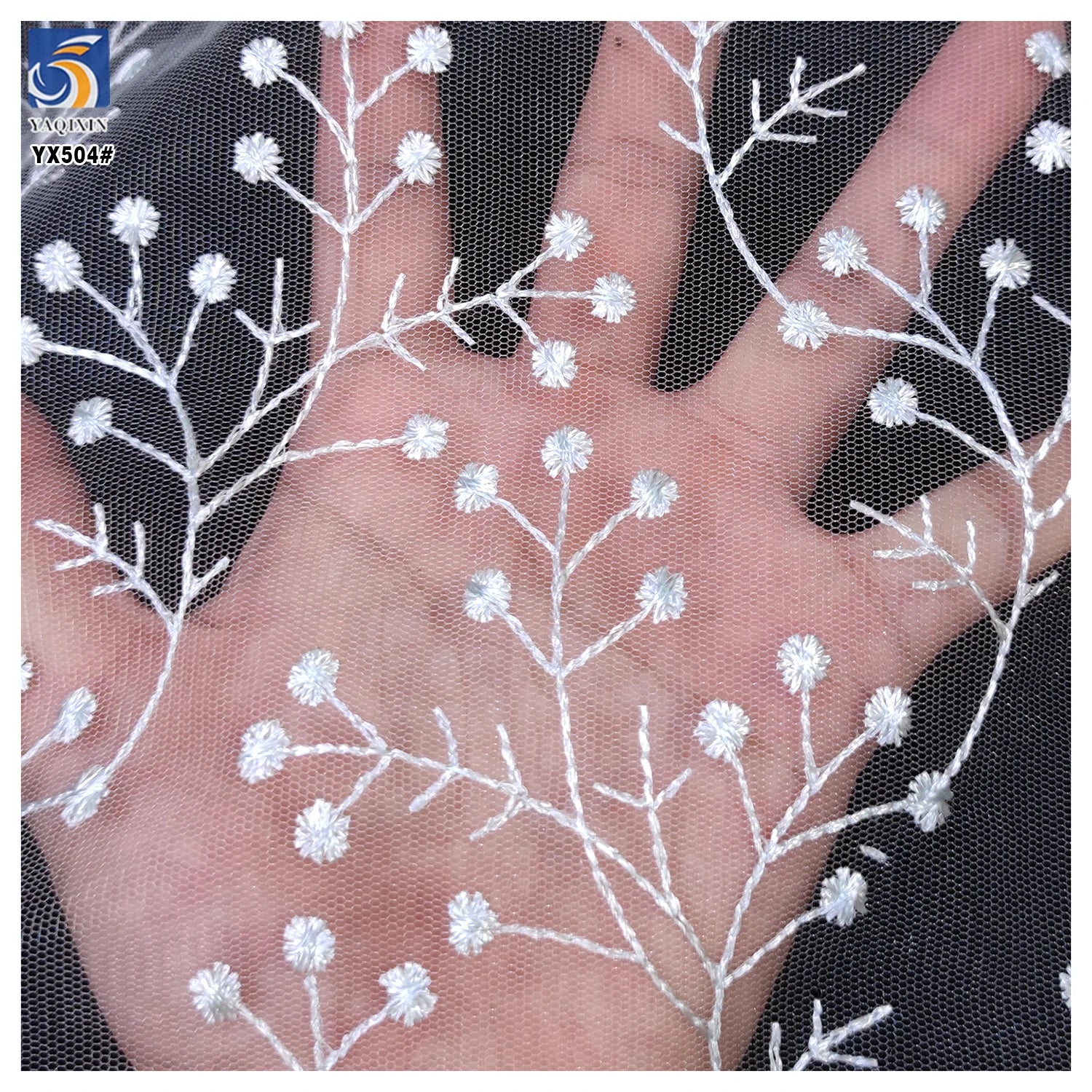 Yx449-2 Ni.Ai High-End Handmade Floral Lace Fabric Embroidery French Lace Wedding Dress Embroidered Aqua Tulle Fabric