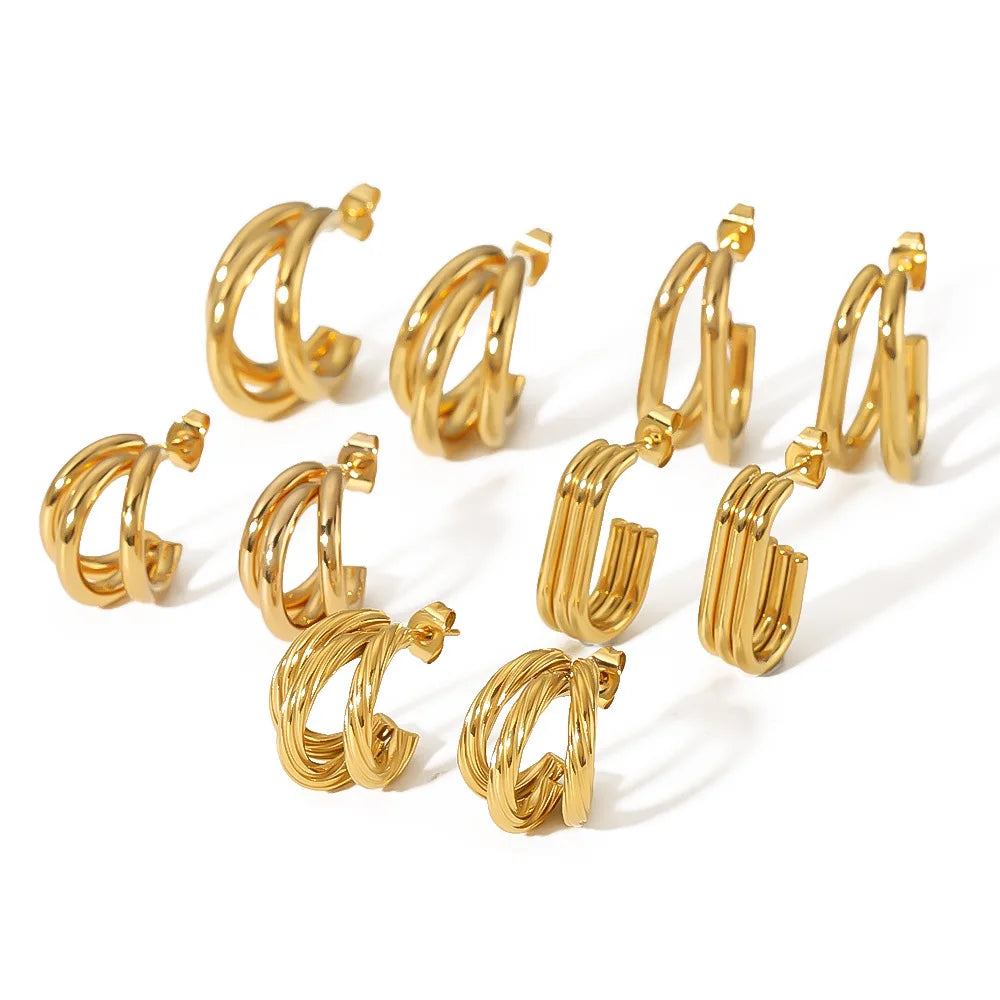 Hypoallergenic 18K Gold Plated Stainless Steel C-shape Hoop Earrings for Women Tarnish Waterproof Jewelry