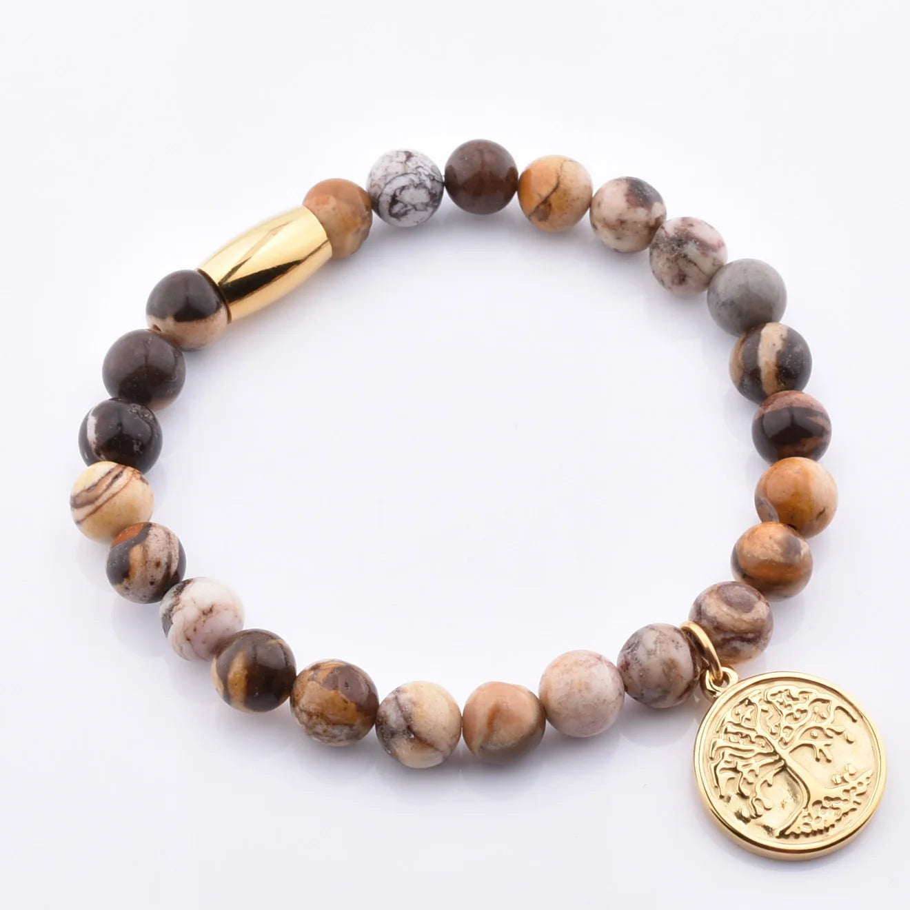 Unisex Gold Life Tree Charm Pendant with Zebra Colorful Gemstone Bracelet Factory Price Fashionable Bracelets