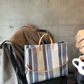 YIMYIK Canvas Striped Women Cotton Tote Bag Leather Handle Large Sling Handbag With Removable Shoulder Strap for Ladies