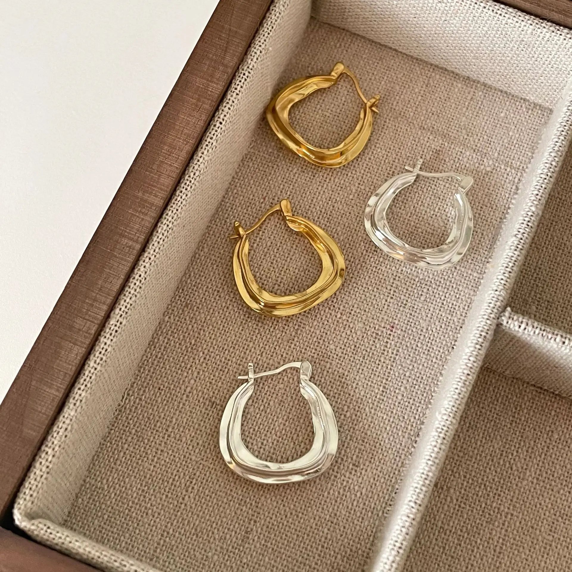 Irregular 925 Sterling Silver Earrings Hypoallergenic Hoop Earrings for Women