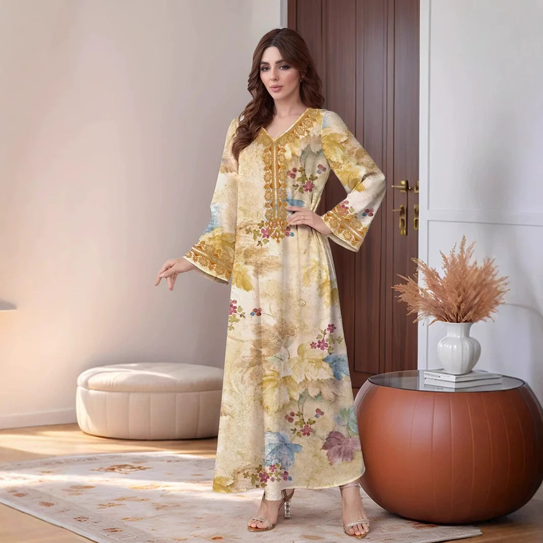 Handmade Yellow Ladies 2025 New Style Glory Muslim Dress Islamic Evening  Party Dress