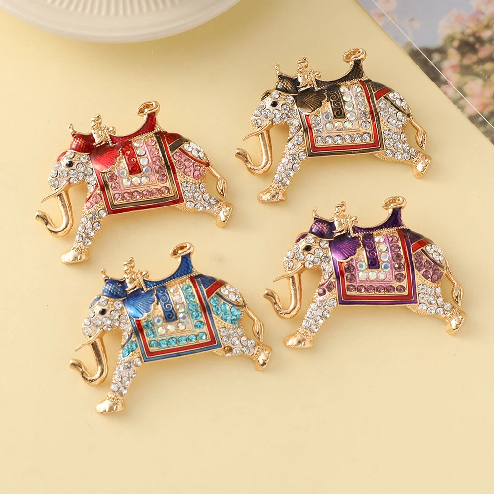 Trendy Crystal Rhinestone Thailand Elephant Lapel Pin Women Colorful Enamel Elephant Brooch Pin Jewelry Wholesale
