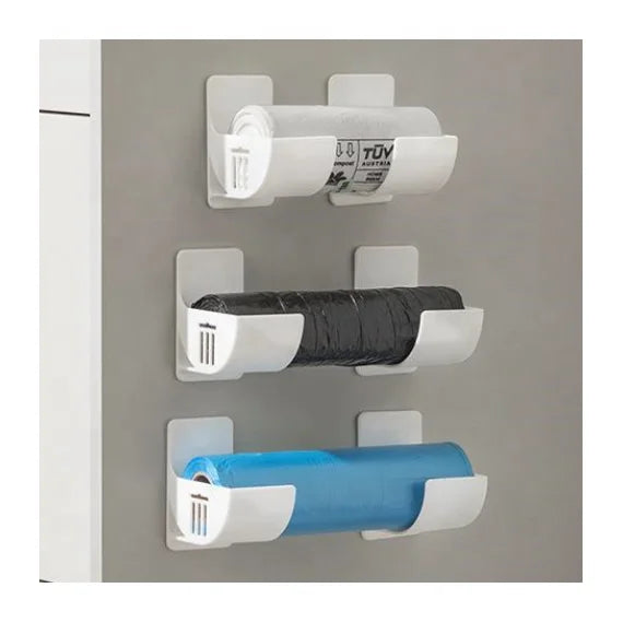 4 Pcs Trash Bag Dispenser Roll Holder Garbage Bag Holder for Cabinet Plastic Wall Mounted Kitchen Trash Can Liner Organizer