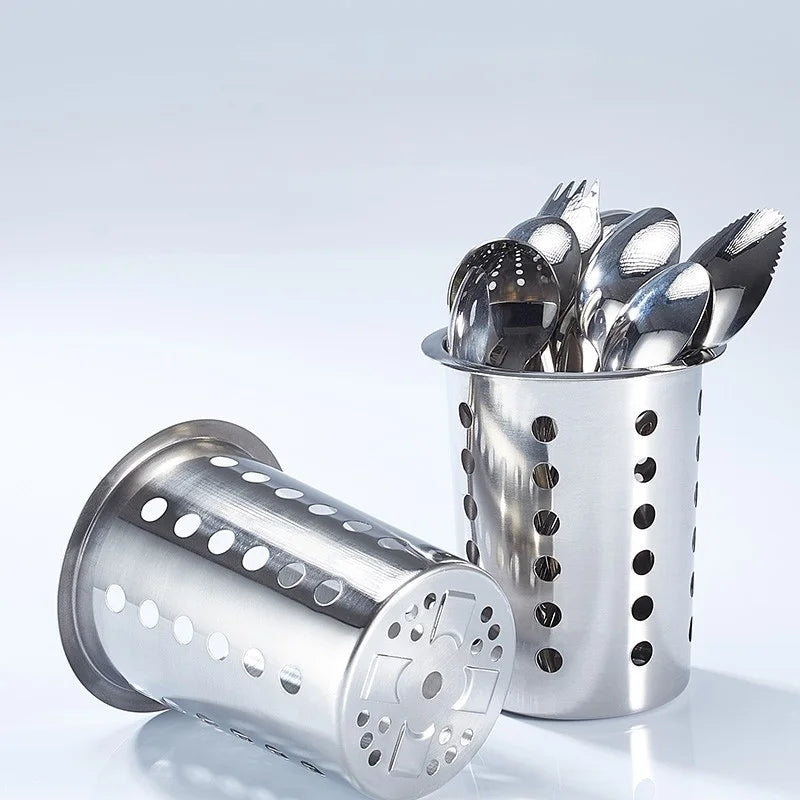 Kitchen Perforated Stainless Steel Cylinder Container Flatware Cutlery Cylinder Holder