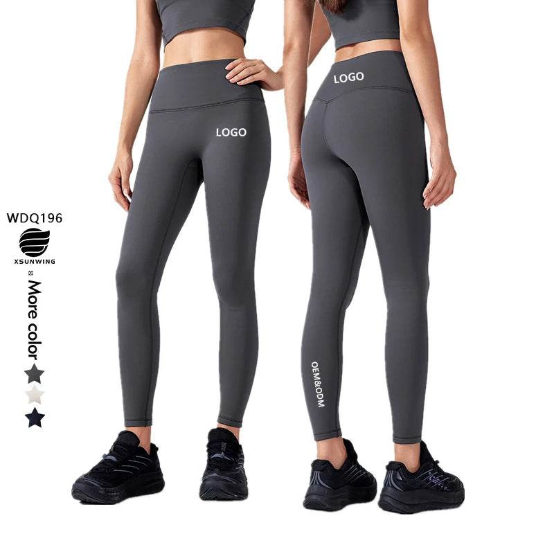 Xsunwing Sports Girl Athletic Fitness Running Gym Yoga Pants High Waist Fleece-Lined Leggings No Front T-Line Solid Color WDQ196