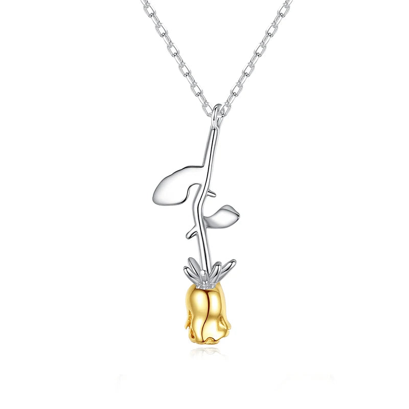 CZCITY Fashion Dainty Women Necklace Rose Flower 925 Sterling Silver Double Gold Plated Pendant Necklaces
