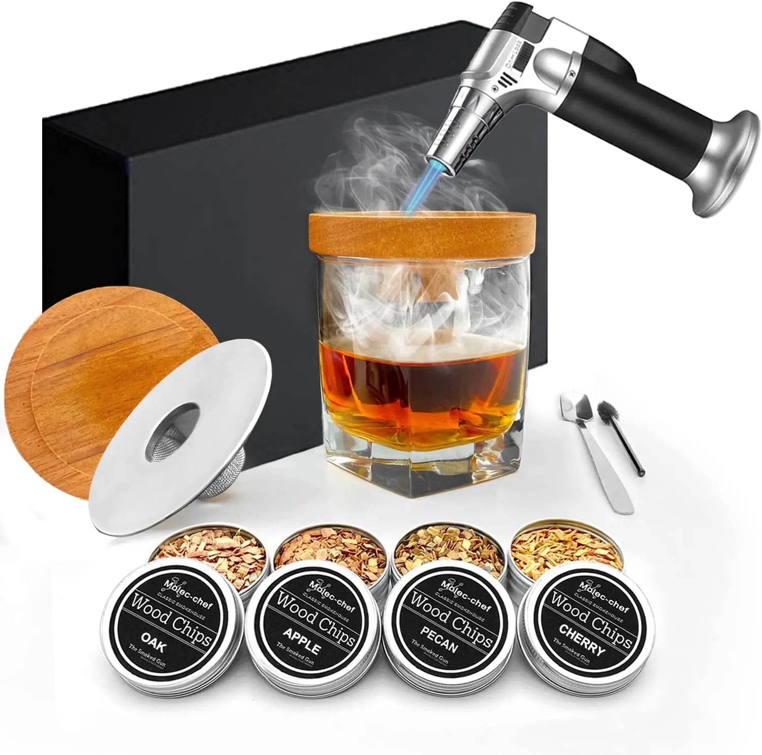 WEIBU 2023 NEW Cocktail Smoker Kit with Torch Whiskey Smoker Drinks Smoke Infuser Kit Gift for Men Sustainable Wood Chips Morden