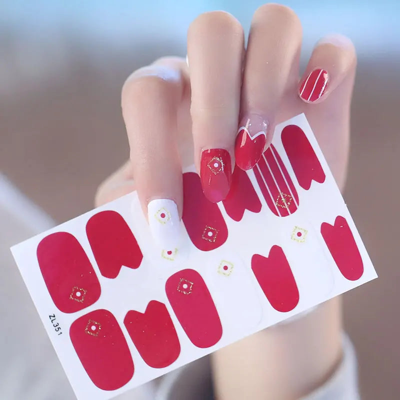 HuiZi Girl's Decoration Wraps Lace Nail Stickers Korea Semi-cured Gel Strips