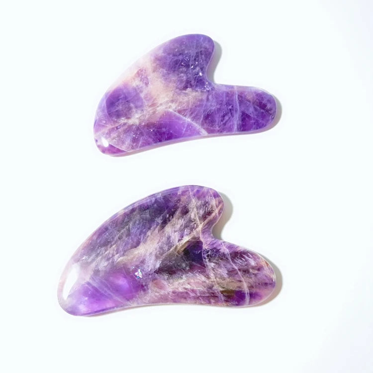 Diy 100% Natural Double Anti Aging Therapy Heart Shape Amethyst Guasha Tool for Healing & Slimming MegaBDM