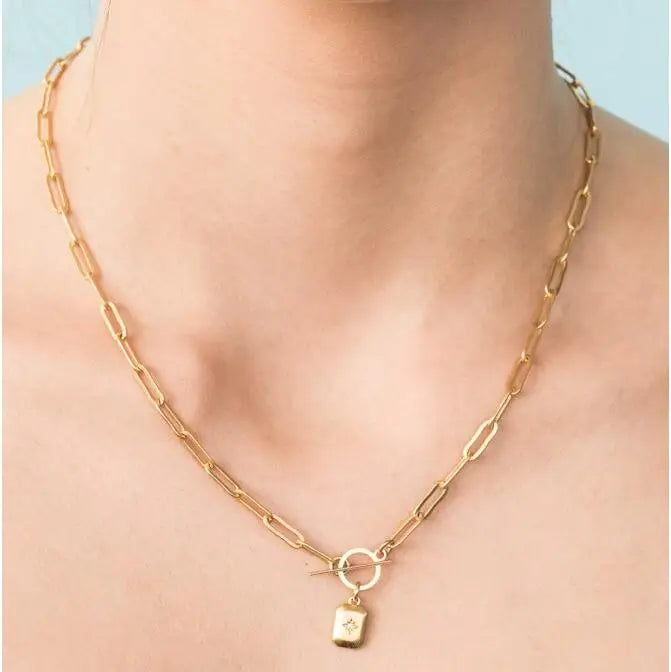 Stainless Steel Dainty Women Jewelry Trending OT Clasp Sunburst Star Zircon Charm Gold Plated T Bar Necklace Bracelet Set