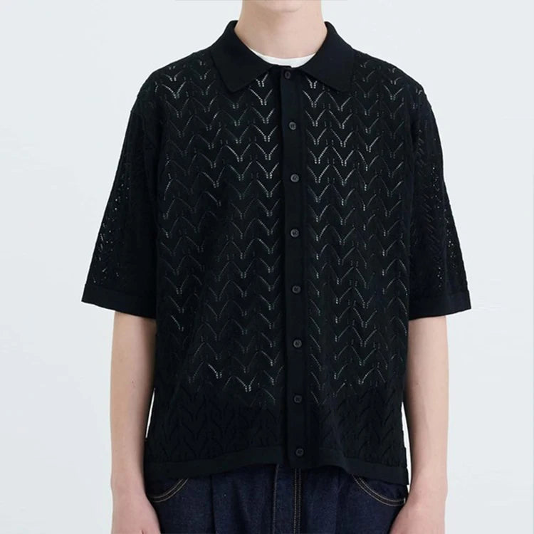 Grosiran Suiter Rajut Custom Sweater Manufacturer Summer Short Sleeves Knit Men Polo Shirt Sweater