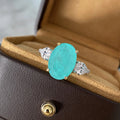 925 Sterling Silver Oval Blue Parabia Tourmaline Rings Sparkling Cubic Zirconia Women Ring