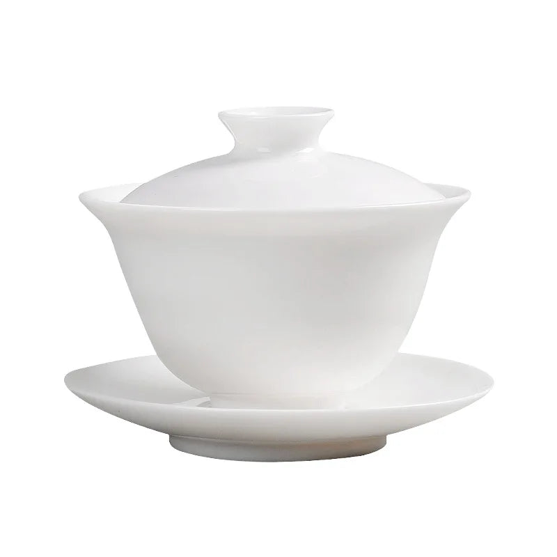 120ml/4oz Gaiwan Teacup White Ceramic Gongfu Tea Set With Infuser Sancai Cover Bowl Lip Saucer for Travel Coffee