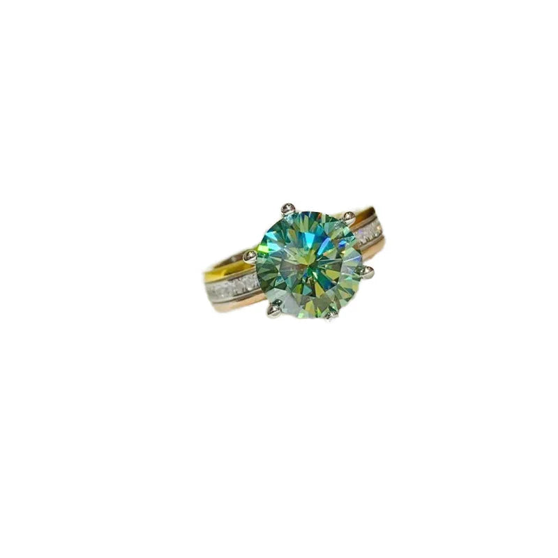 Silver 925 Yellow Gold Plated 3 Carat Moissanite Ring Brilliant Cut Pass Diamond Test Women's Gift Fine Jewelry