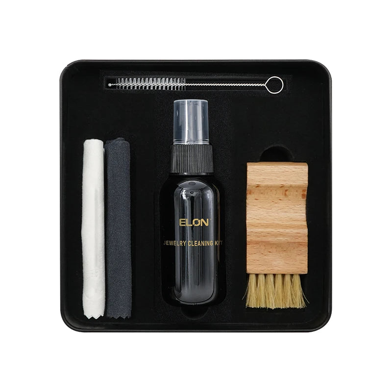 80ml Natural Eco-friendly Jewelry Cleaner Kit White Black Microfiber Cloths Liquid Spray Bottle Hardcover Iron Box Packaging