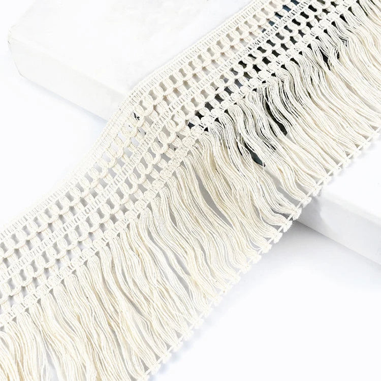 Meetee TF217 12cm Beige Curtain Knot Decorative DIY Sewing Crafts Material Cotton Fringe Tassels Lace Fabric