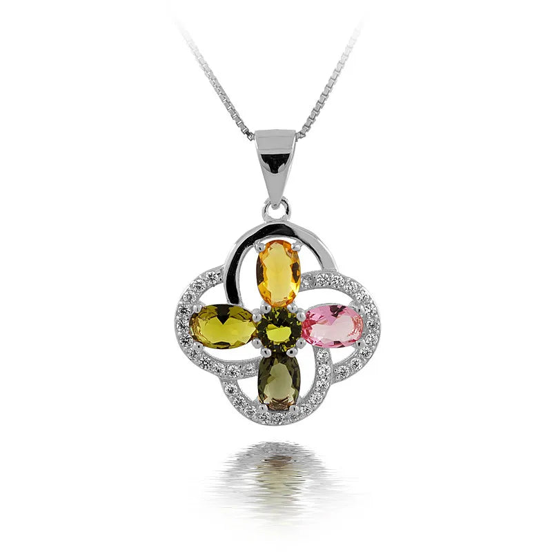 Colorful Zircon Pendant Necklace 925 Sterling Silver Fine Jewelry Pendants Charms Fashion Jewelry Pendants Charms