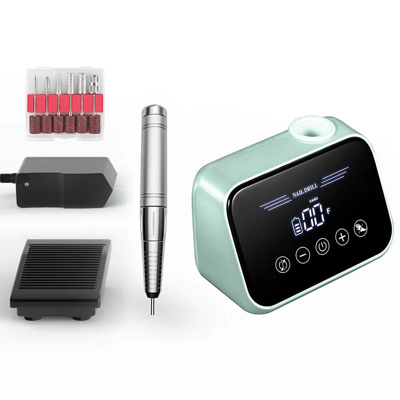Wireless Nail Drill 35000RPM Professional Manicure Efile for Home and Salon Use with Six Sanding Bands and Drill Bits